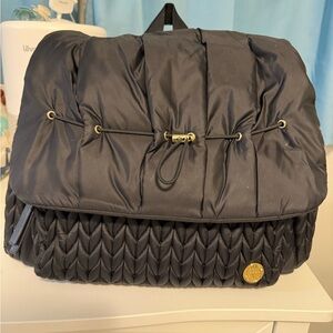Black Quilted Puffer Drawstring Backpack